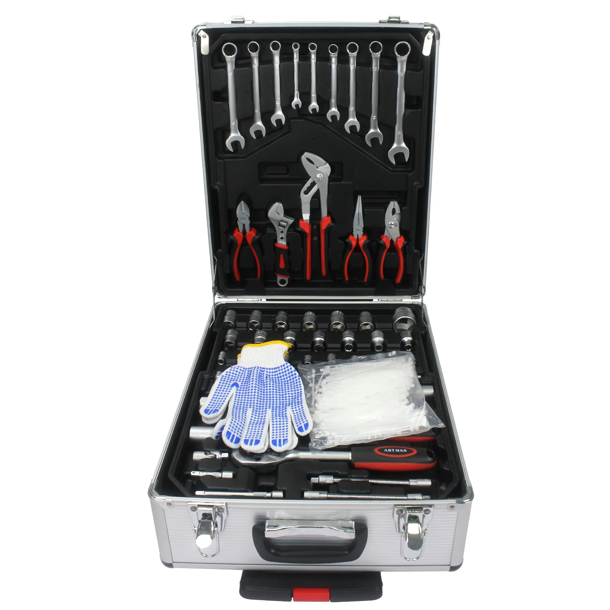 Seizeen 899PCS Tool Set Professional, Mobile Tool box on Wheels with Handle, Mechanics Tool Set W/Hand Tool, Ratchets&Socket Set, Screwdriver Set, 4-layer Tool Case & Tool Kit COMB, Silver