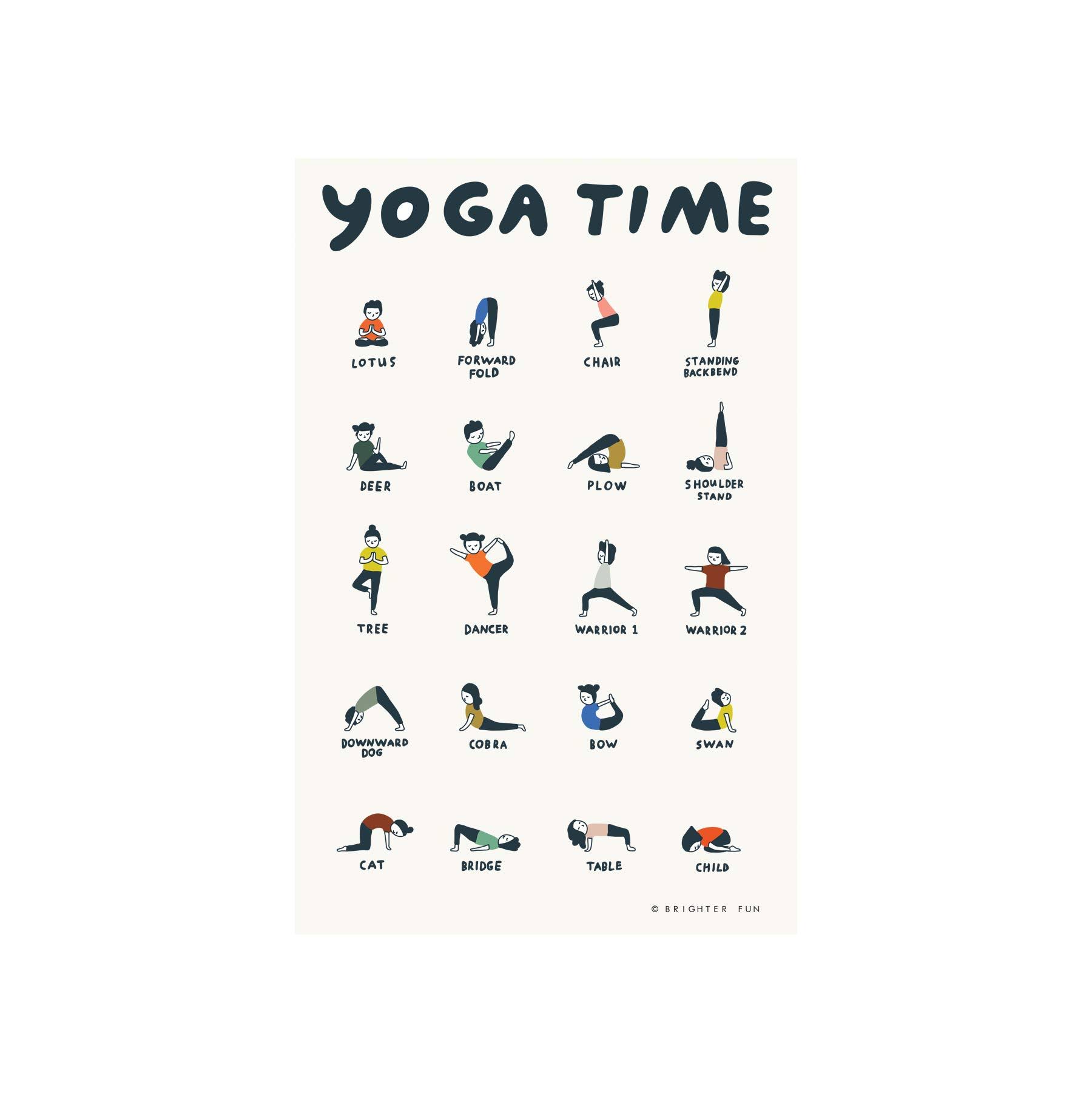 Brighter Fun Yoga Time Yoga Position Poster Wall Art Studio Decoration