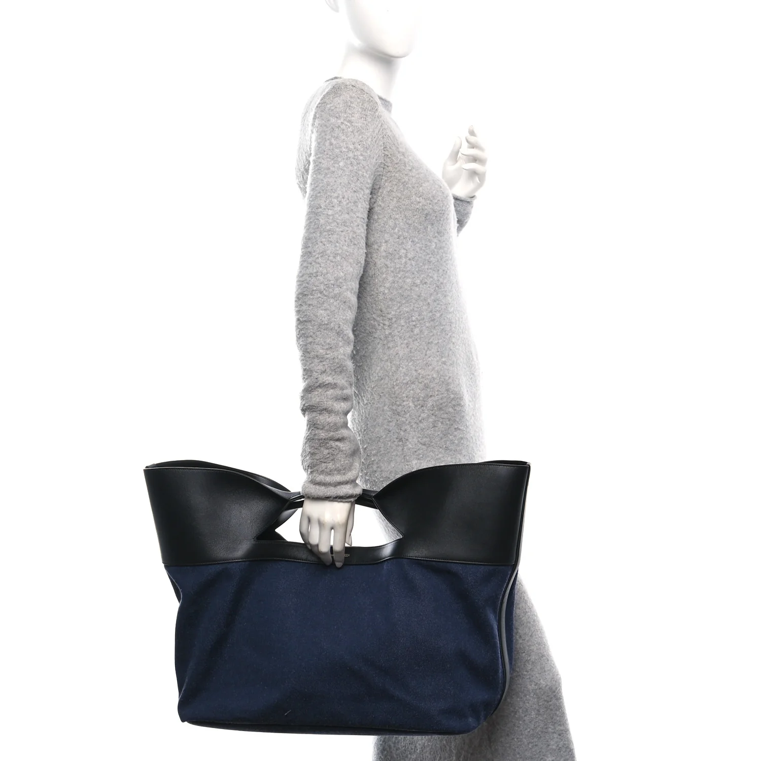 Calfskin Denim Large The Bow Bag Blue Black