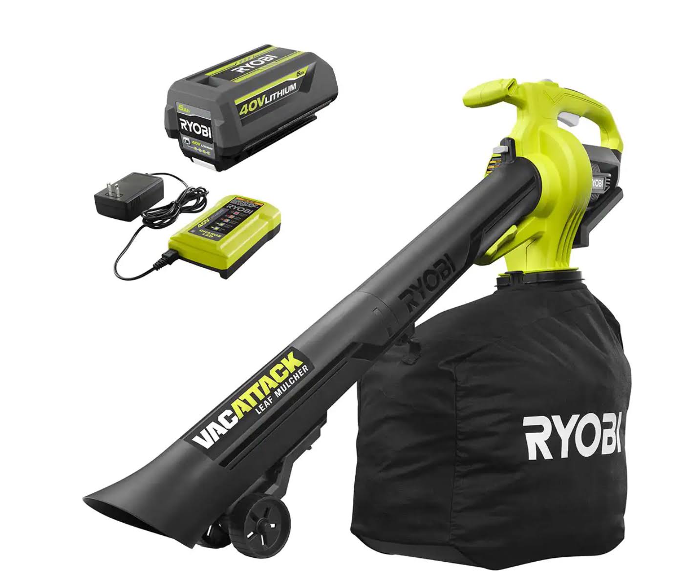 Ryobi RY40451 40V VAC Attack Cordless Leaf Vacuum/Mulcher with 5.0 Ah Battery and Charger