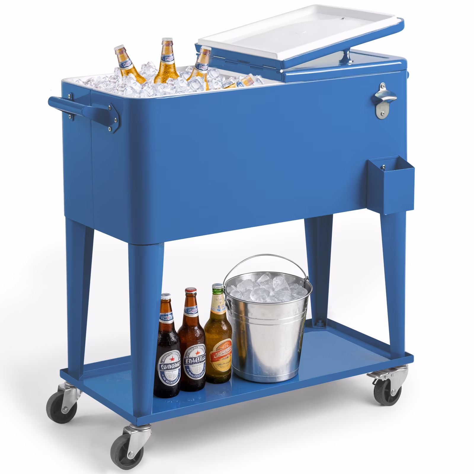 80 Qt Rolling Ice Chest Cooler Cart Outdoor Trolley with Storage Shelf, Bottle Opener Cap Collector for 48 Hour Cold Drinks,Lemon Yellow(Lemon Yellow) - Image 3