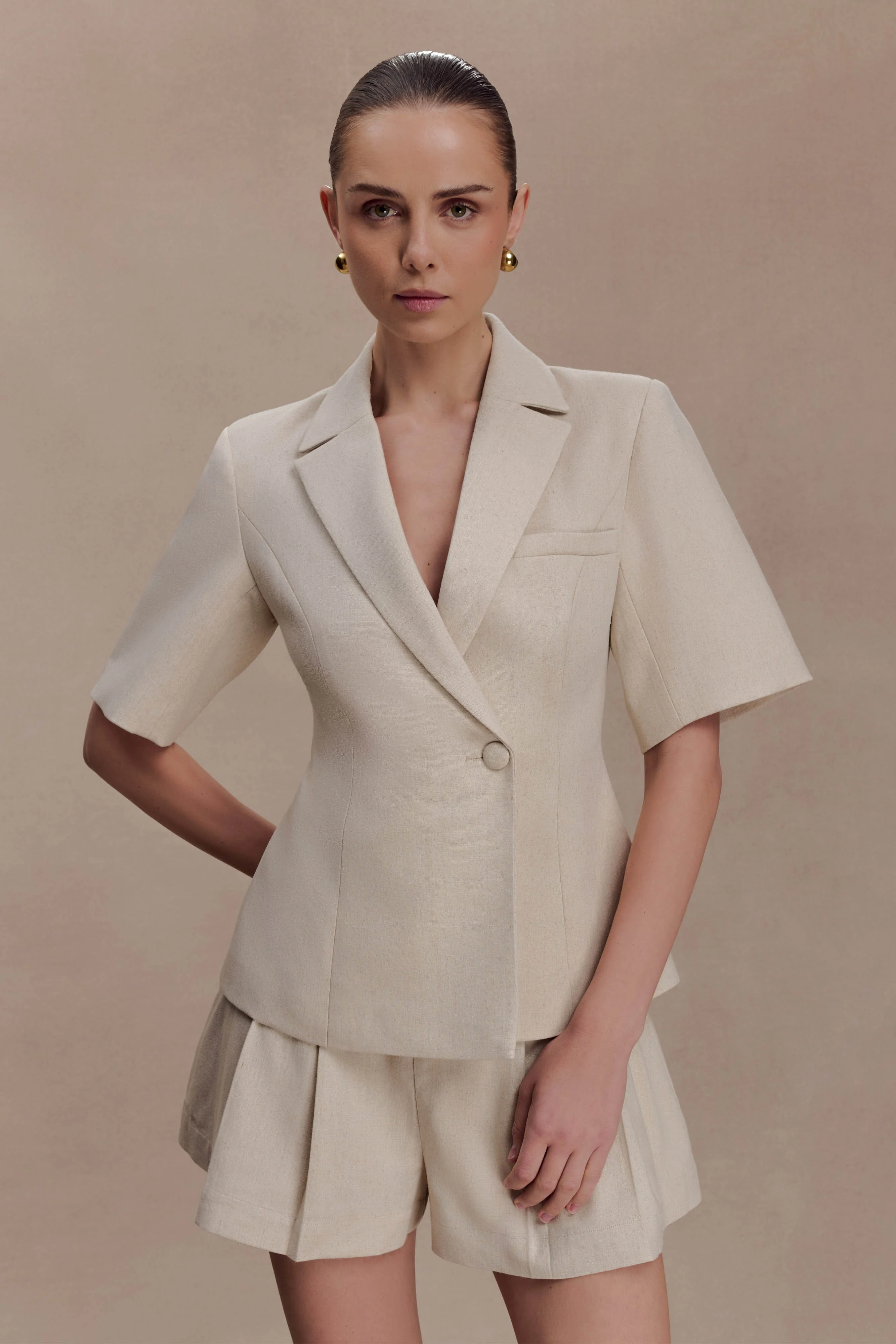 Martine Short Sleeve Linen Top - Natural