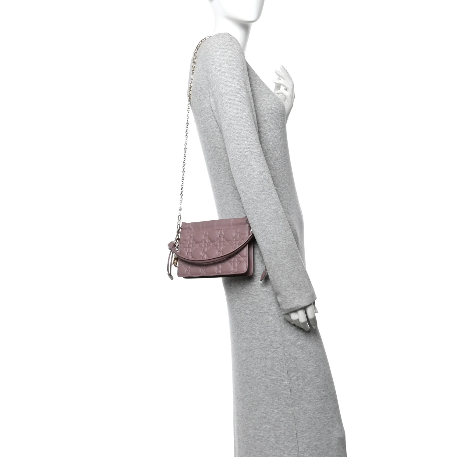 Lambskin Cannage Milly Mini Drawstring Bag Pink Peony