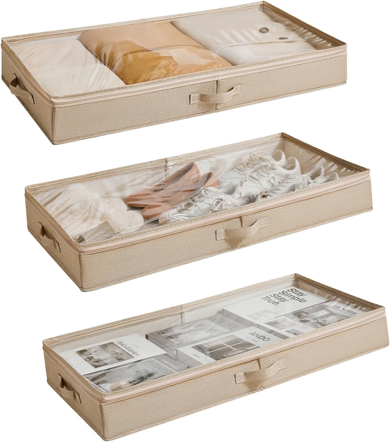 Berdeng 3 Pack Under Bed Storage Containers, Low Profile Underbed Shoes and Clothes Storage Organizer with Sturdy Sidewalls/Bottom, Large Dorm Storage Bins, 33 * 17 * 4.5 inches, 45L
