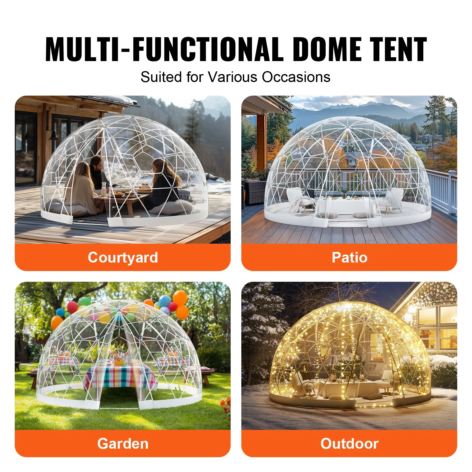 Outdoor Dome Shelter, 9.5 FT Clear PVC Garden Tent, Waterproof Geodesic Dome Tent with Window for Patio, Backyard Dining, and Parties - Image 5