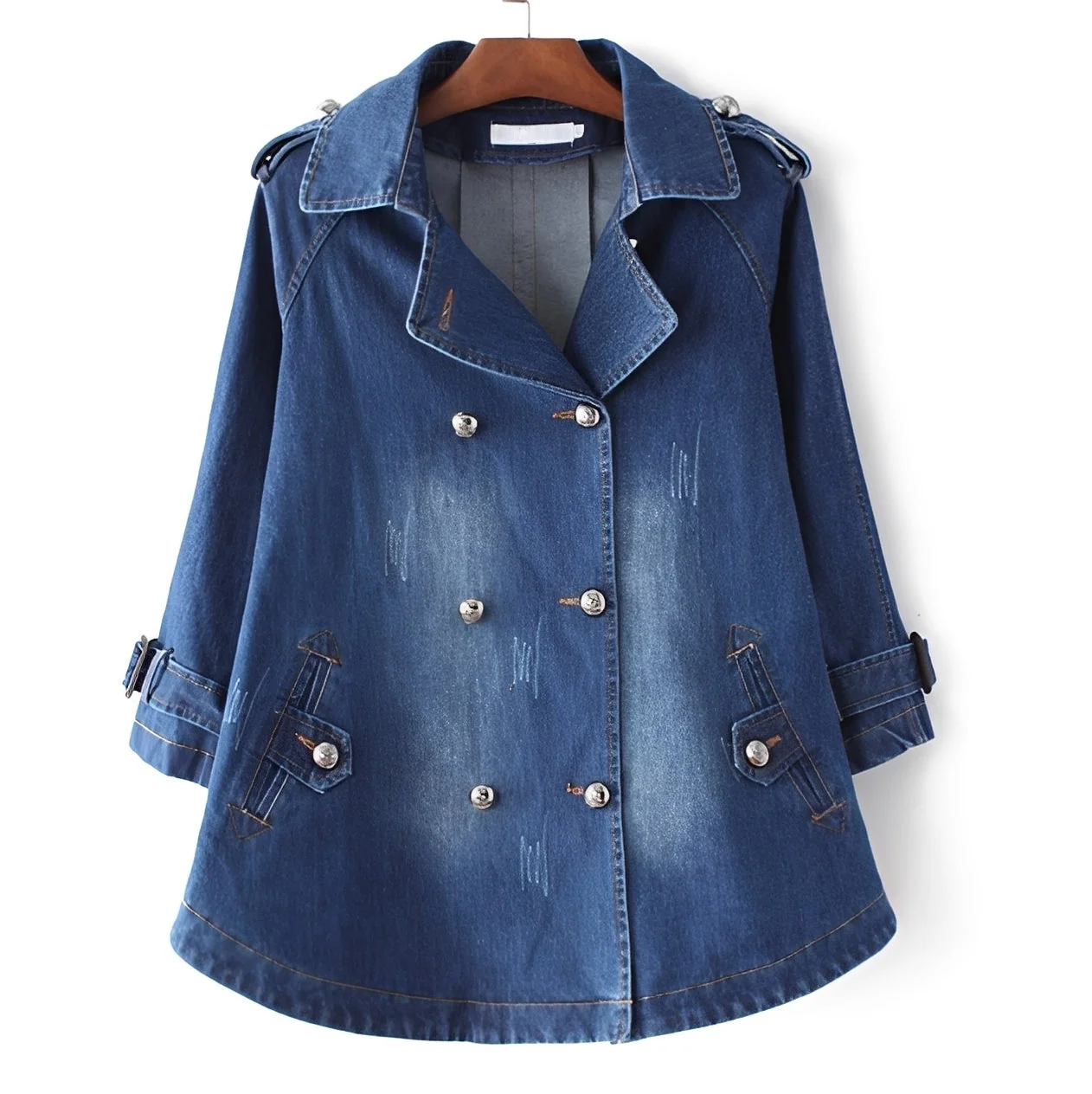 Faye - Manteau Cape en Denim Élégant