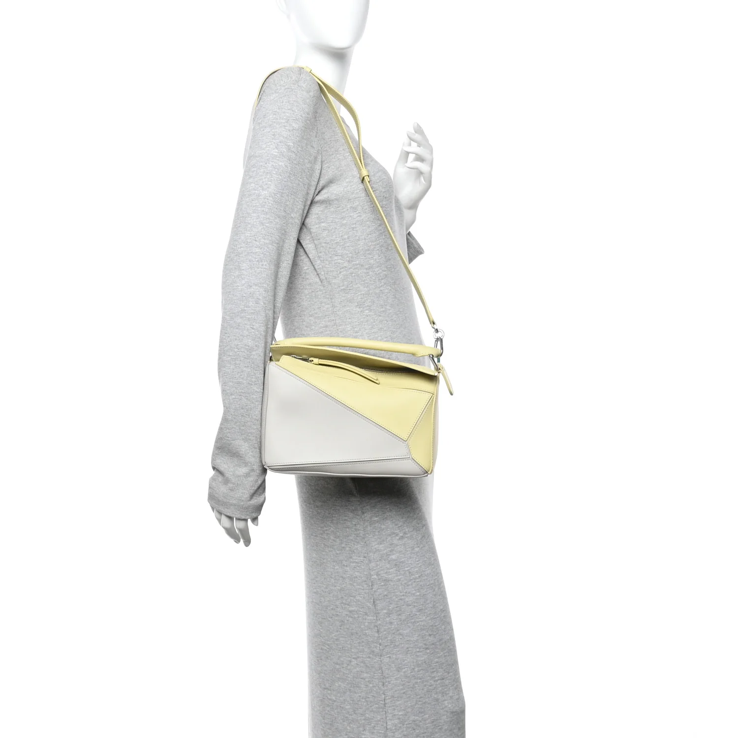 X ALBERS Nappa Calfskin Small Puzzle Bag Pale Grey Light Citrine