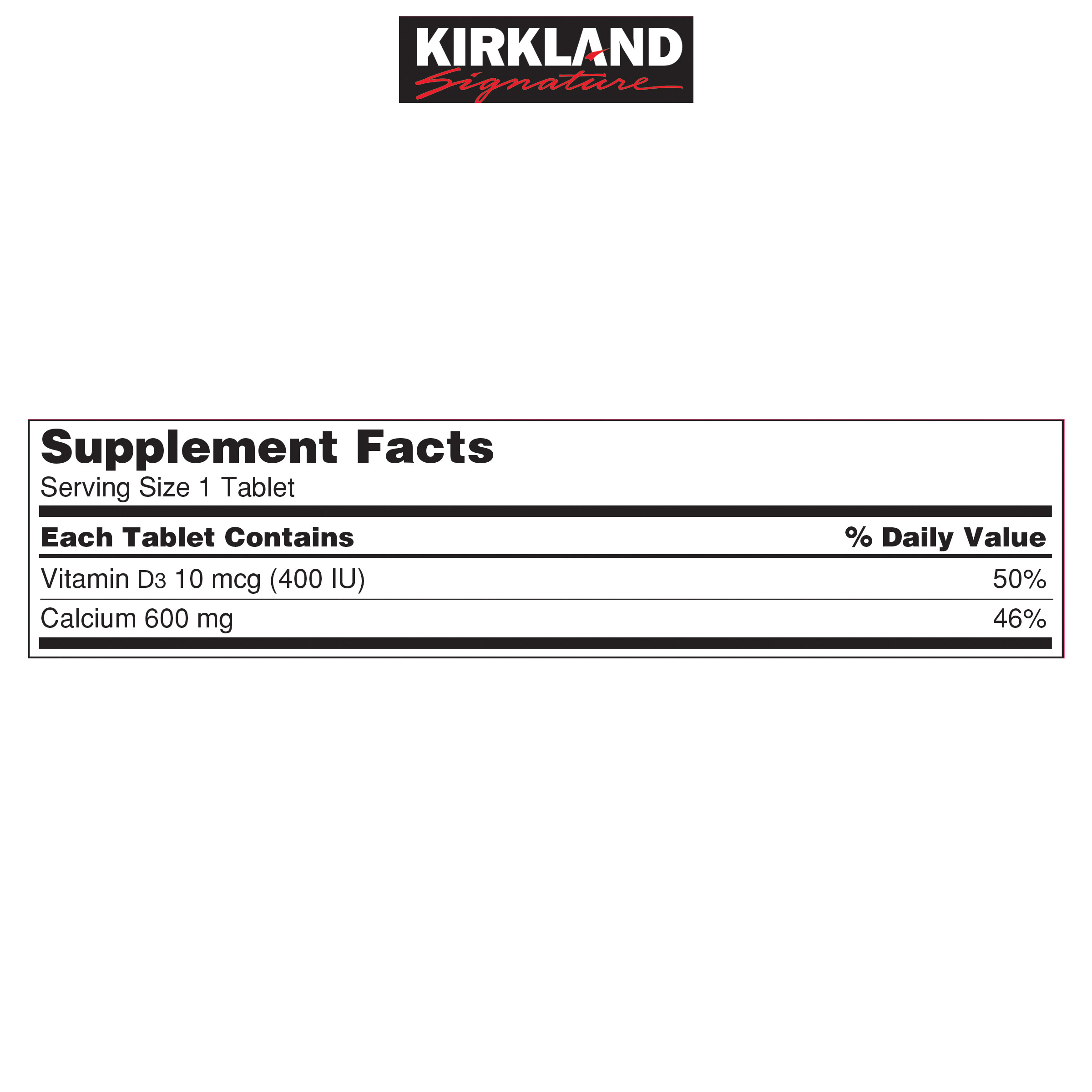Kirkland Signature Calcium 600 Mg. with Vitamin D3, 500 Tablets