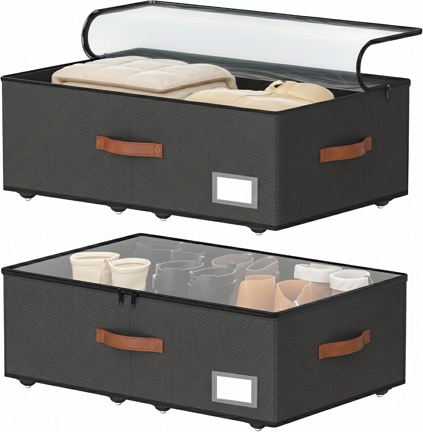 Shiningfuture Underbed Storage With Wheels, No Assembly Required, 12 inches Height Underbed Storage Bins, Large Capacity Rolling Shoe Storage Containers, Dorm Clothes Storage