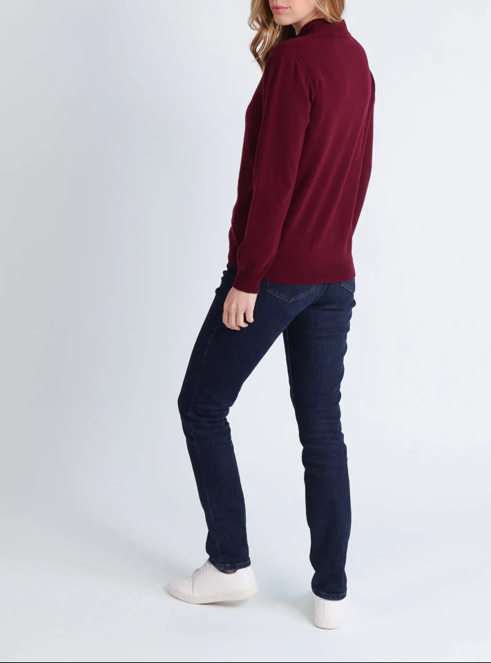 Pull col cheminée femme 100% cachemire Rouge grenat