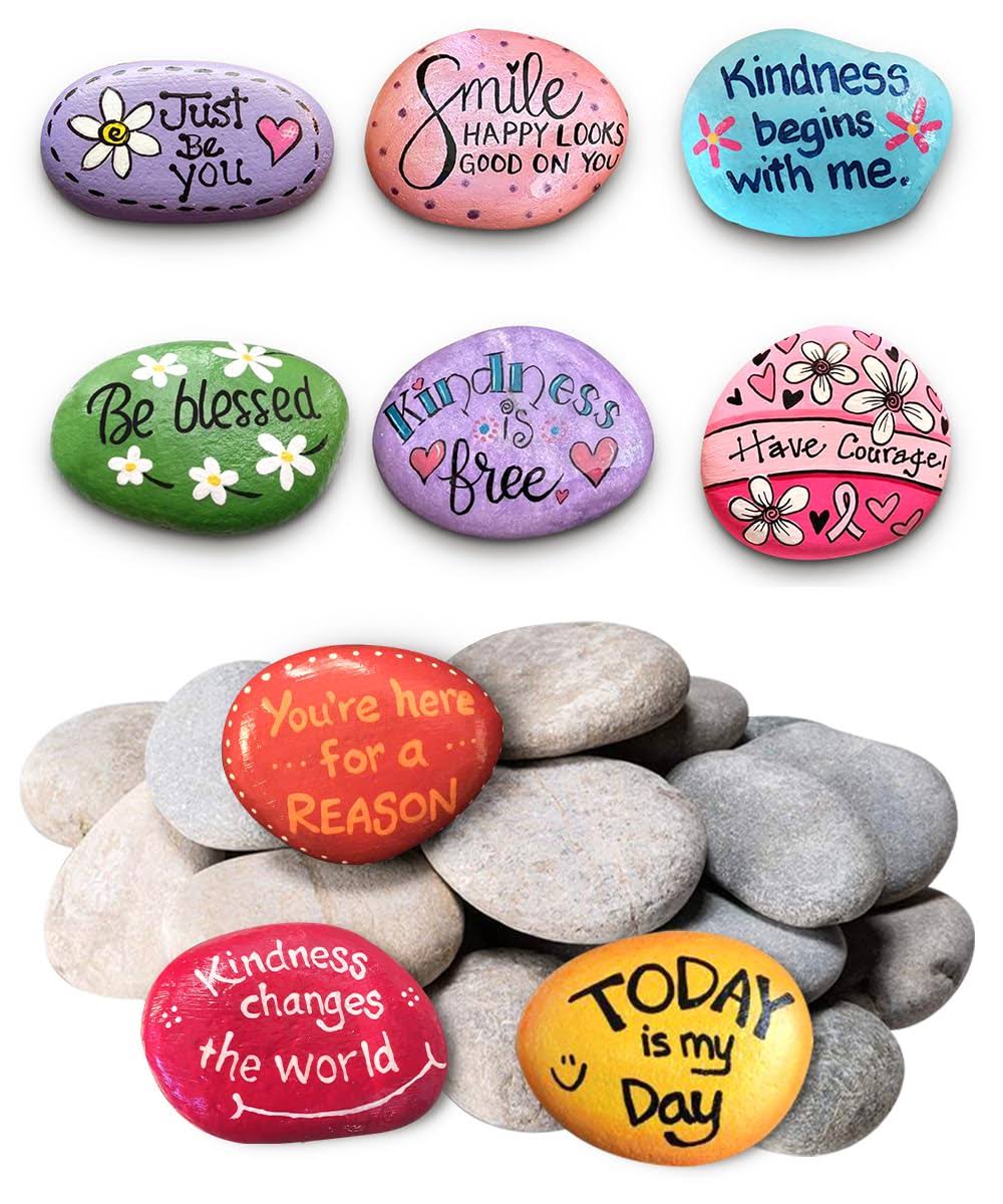 DECORKEY 22pcs River Rocks for Painting, Natural Unpolished Smooth Rocks for DIY, Arts & Crafts, 2-3inch Stone Perfect for Kids Party, Home, School