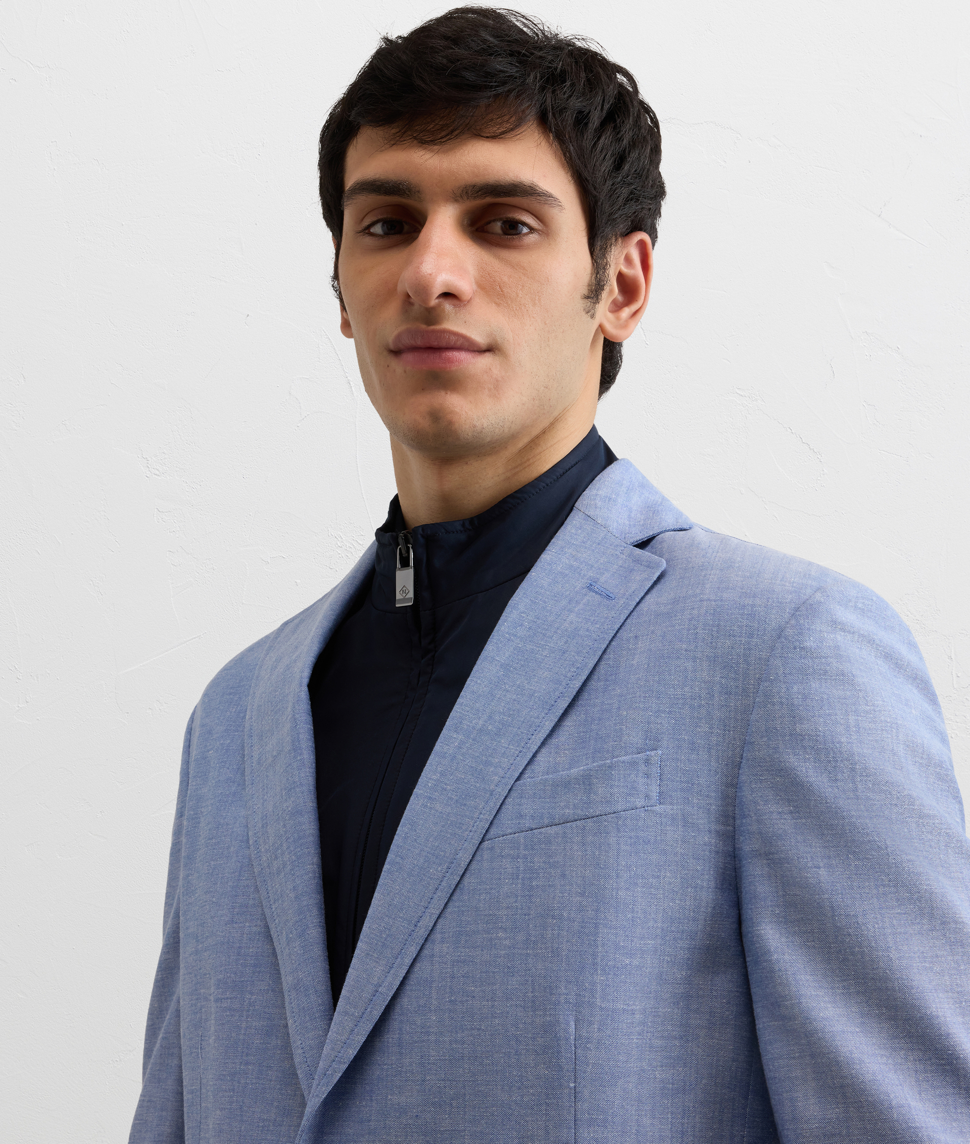 LIGHT BLUE WOOL COTTON AND LINEN SCOOTER JACKET FULLY LINED
