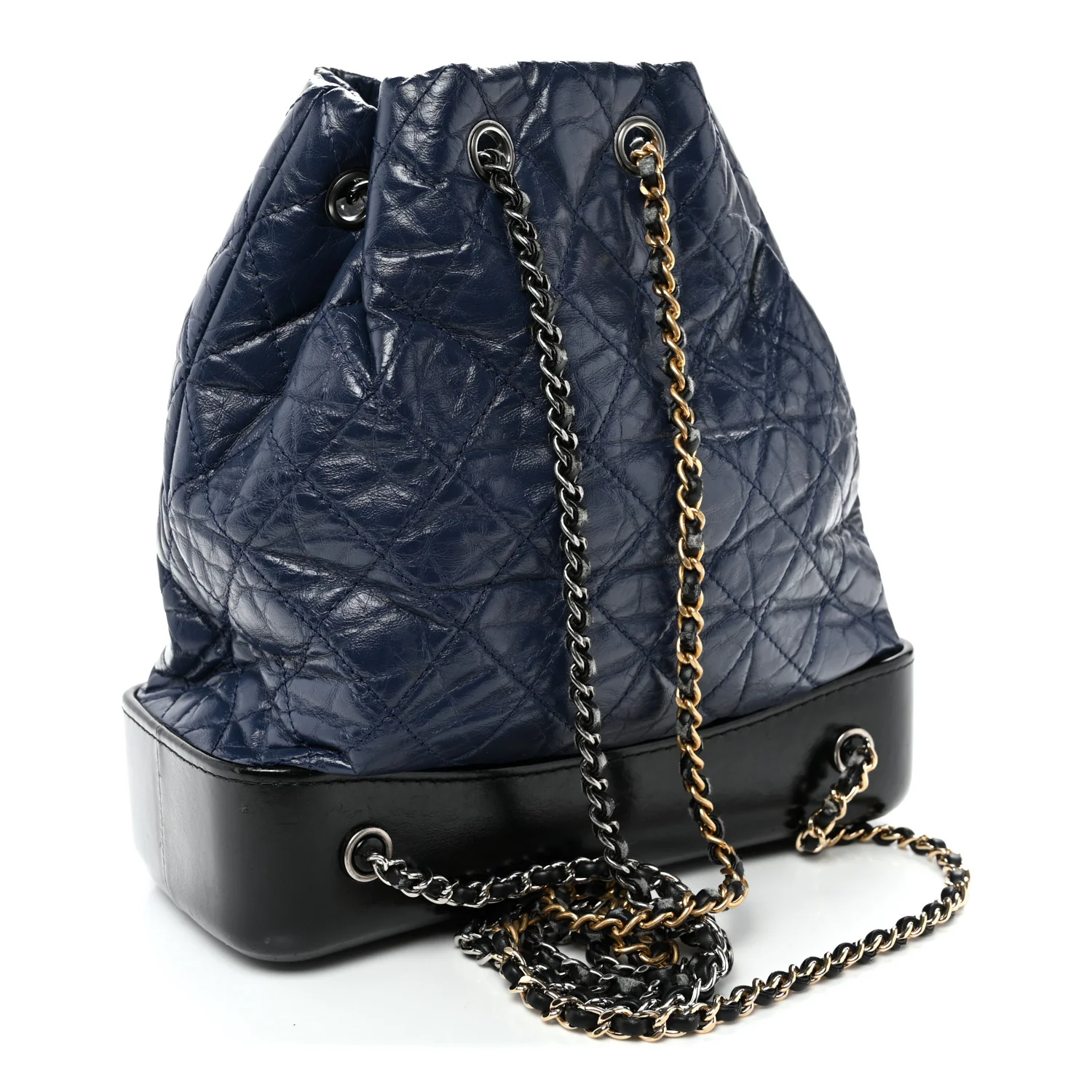 Aged Calfskin Quilted Gabrielle Backpack Navy Black