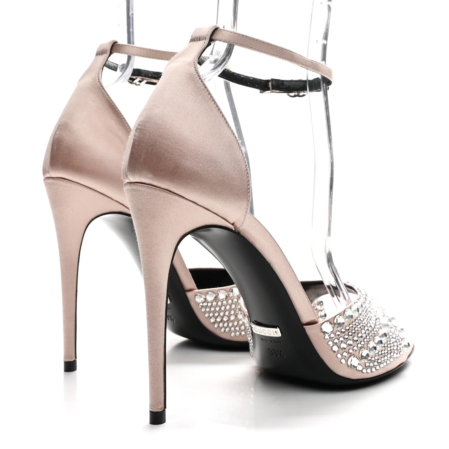 Satin Crystal Ankle Strap Sandal Pumps 39.5 Skin Rose