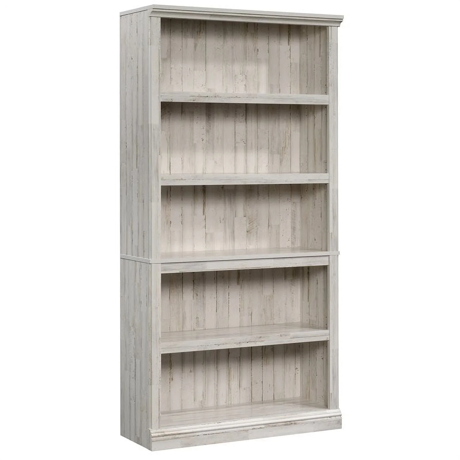 Contemporary 5-Shelf Tall Wood Bookcase in White Plank