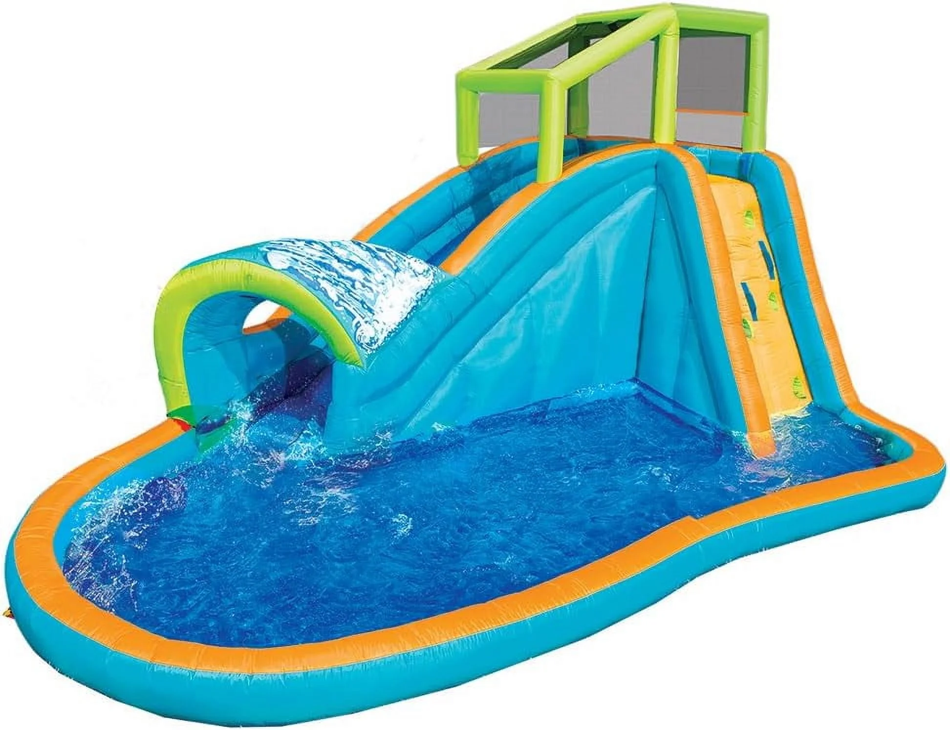 Banzai Inflatable Water Slide - Huge Kids Pool (14 Feet Long by 8 Feet High) with Built in Sprinkler Wave and Water Wall - Heavy Duty Summer Outdoor Fun