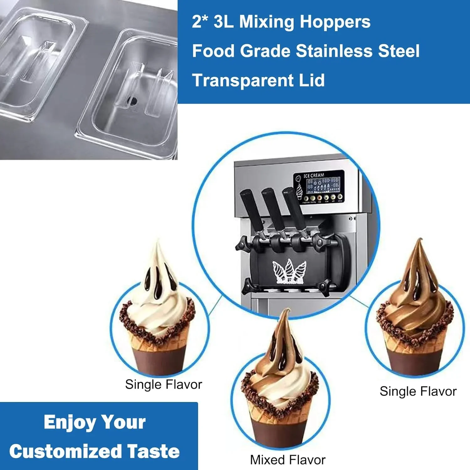 SIHAO 1200W Commercial Ice Cream Machine Countertop 18L/H Soft Serve Ice Cream Maker with LED Display