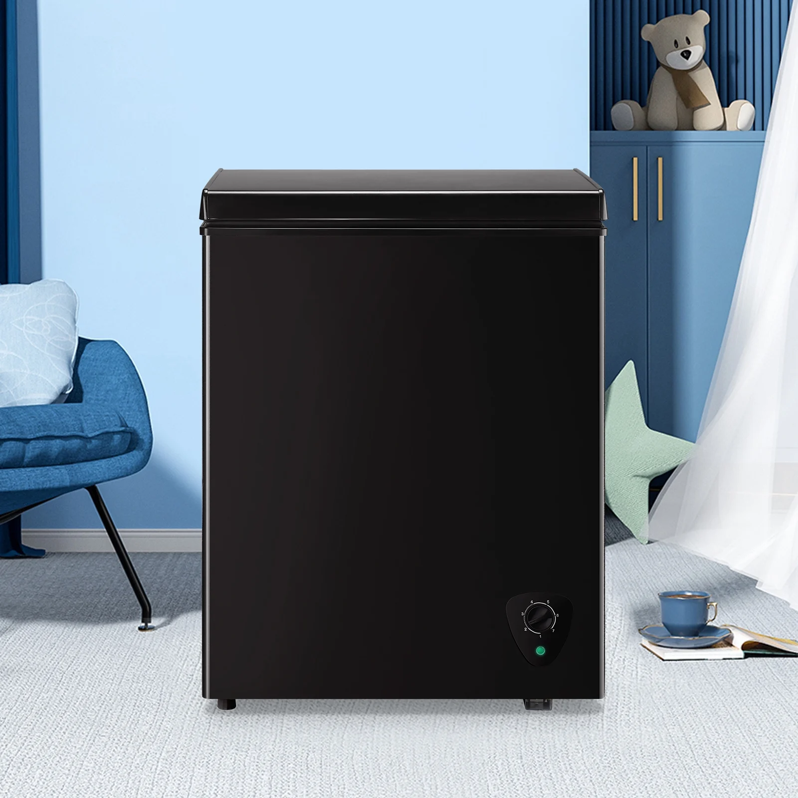 3.6 Cu.ft Chest Mini Freezer with Wheels Deep Freezer for Bulk Storage Top Open Door 2 Removable Baskets 7 Modes Temperature for Home Apartment Kitchen Black(Black) - Image 9