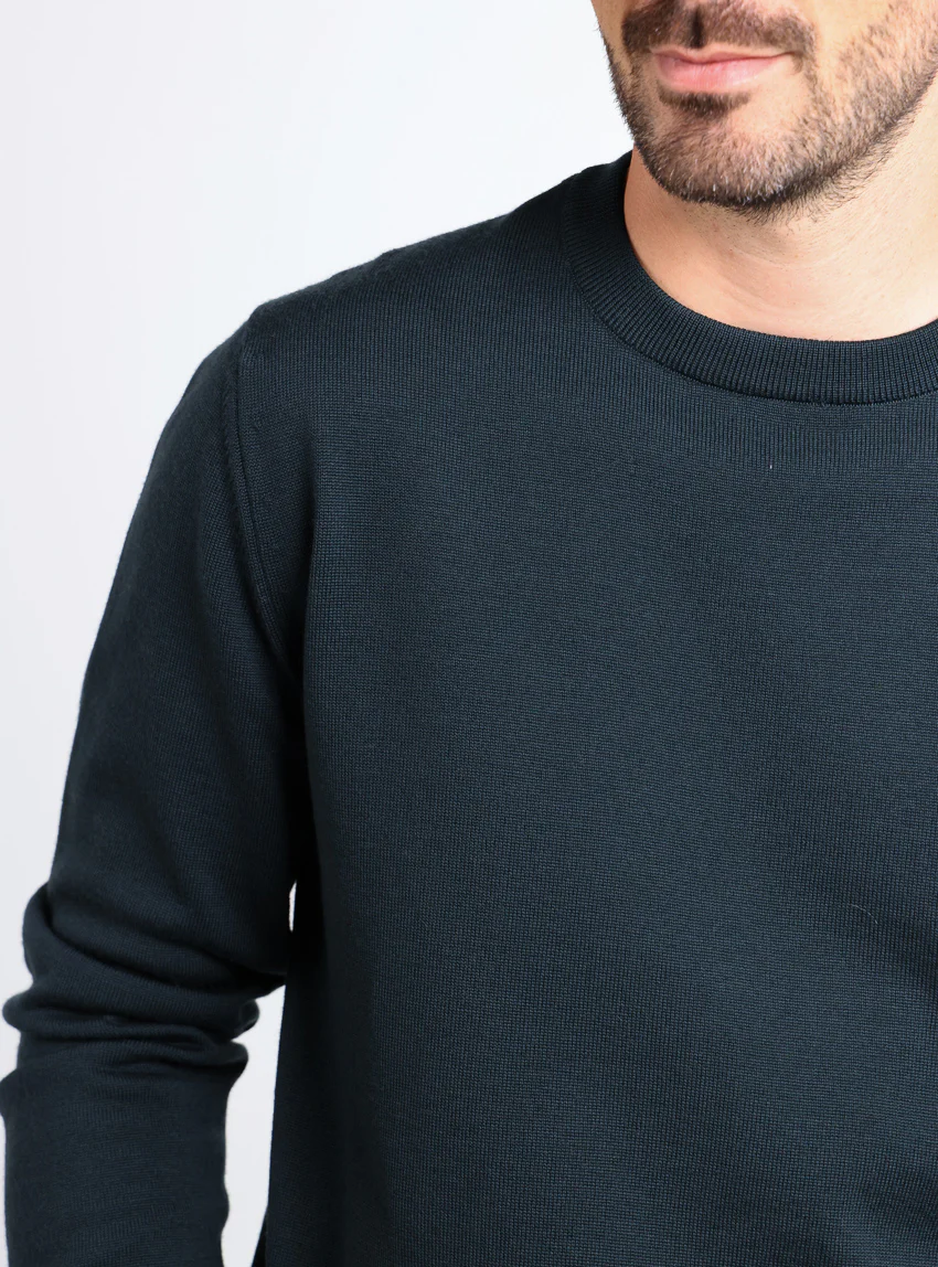 Pull homme col rond laine merinos Vert Sombre