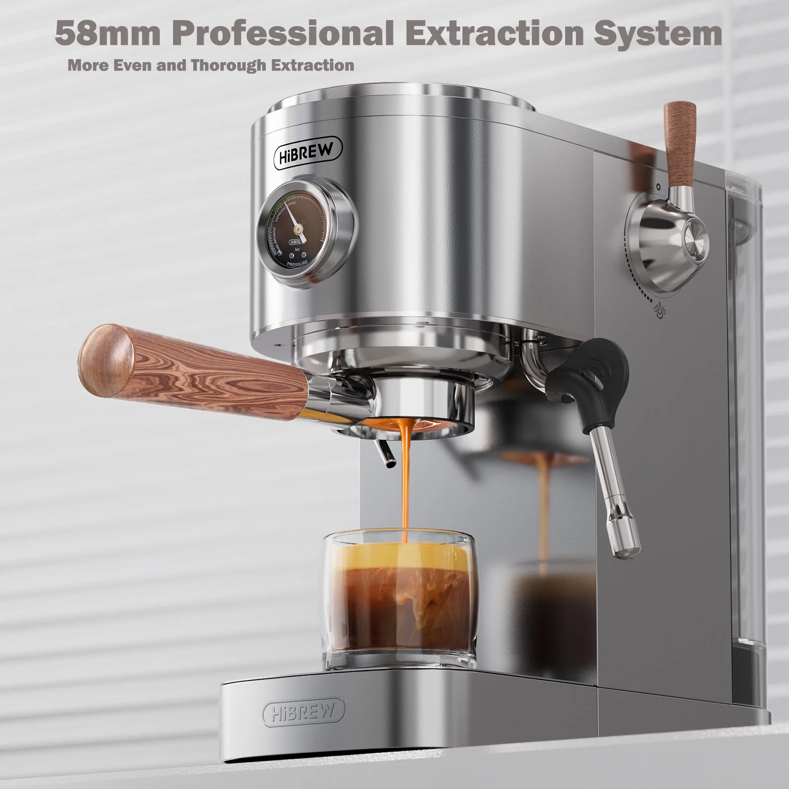 Hibrew H13 Semi - Automatic Espresso Maker - 6 Programmable Drink Modes, 1.3 L Water Tank & Adjustable Pre - Infusion
