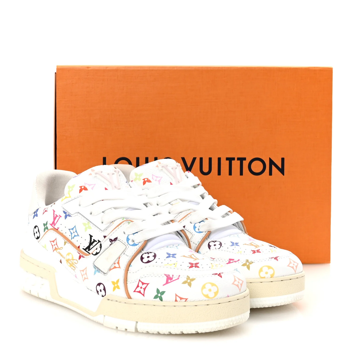LV X TM Calfskin Monogram Multicolor Womens LV Trainer Sneakers 37.5 White
