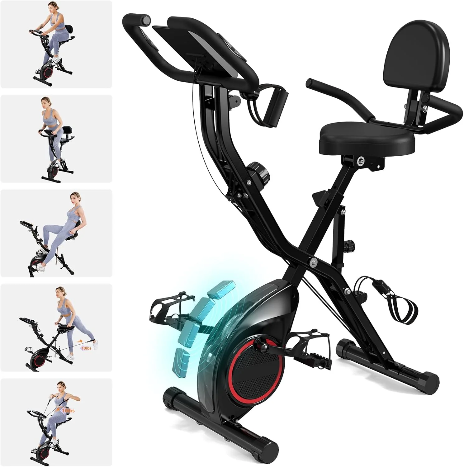 Vélo d'appartement pliable 5 en 1, idéal pour la maison. Ce vélo d'entraînement d'intérieur offre 16 niveaux de résistance magnétique silencieuse, une roue d'inertie de 3 kg et une capacité de charge de 136 kg. Modèle 817 X-bike, conçu en 2025.