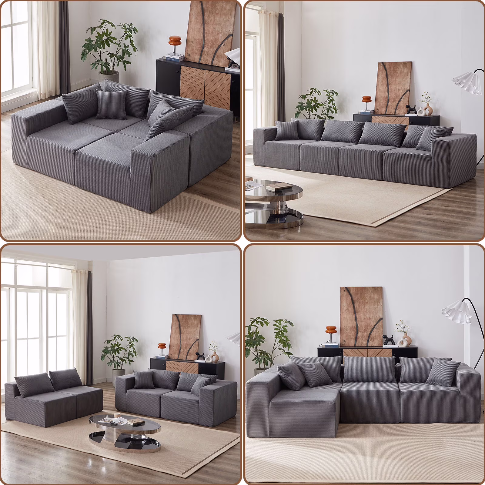 104-Inch Corduroy Modular L Shaped Sectional Sofa,Luxury Floor Couch Set,Upholstered Indoor Furniture,Foam-Filled Compressed Sofa for Living Room,Bedroom,4 PC Free Combination ?(Beige + Corduroy) - Image 5