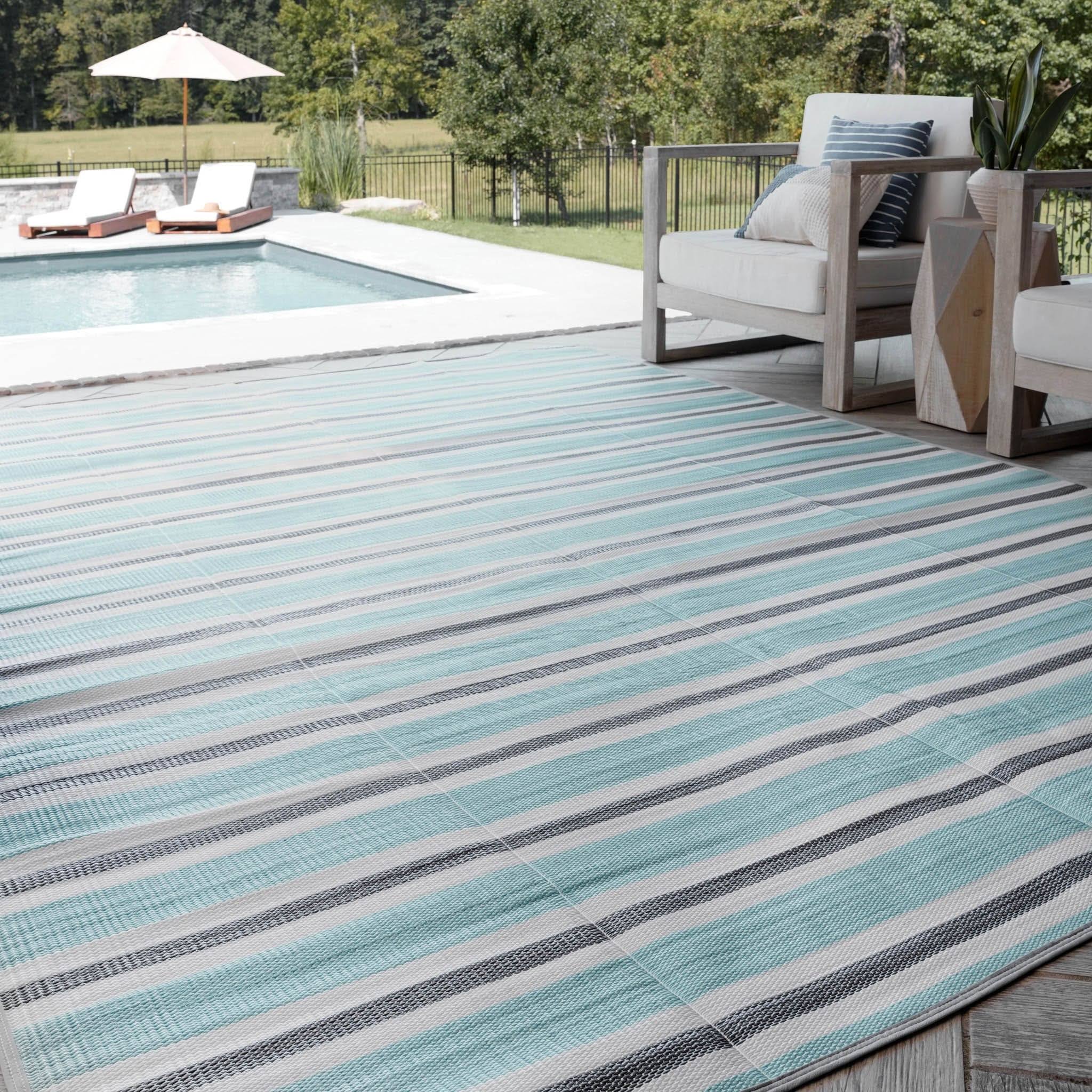 Lalune Beach Stripe Indoor/Outdoor Area Rug - Sky/Gray - 5' x 6'11''