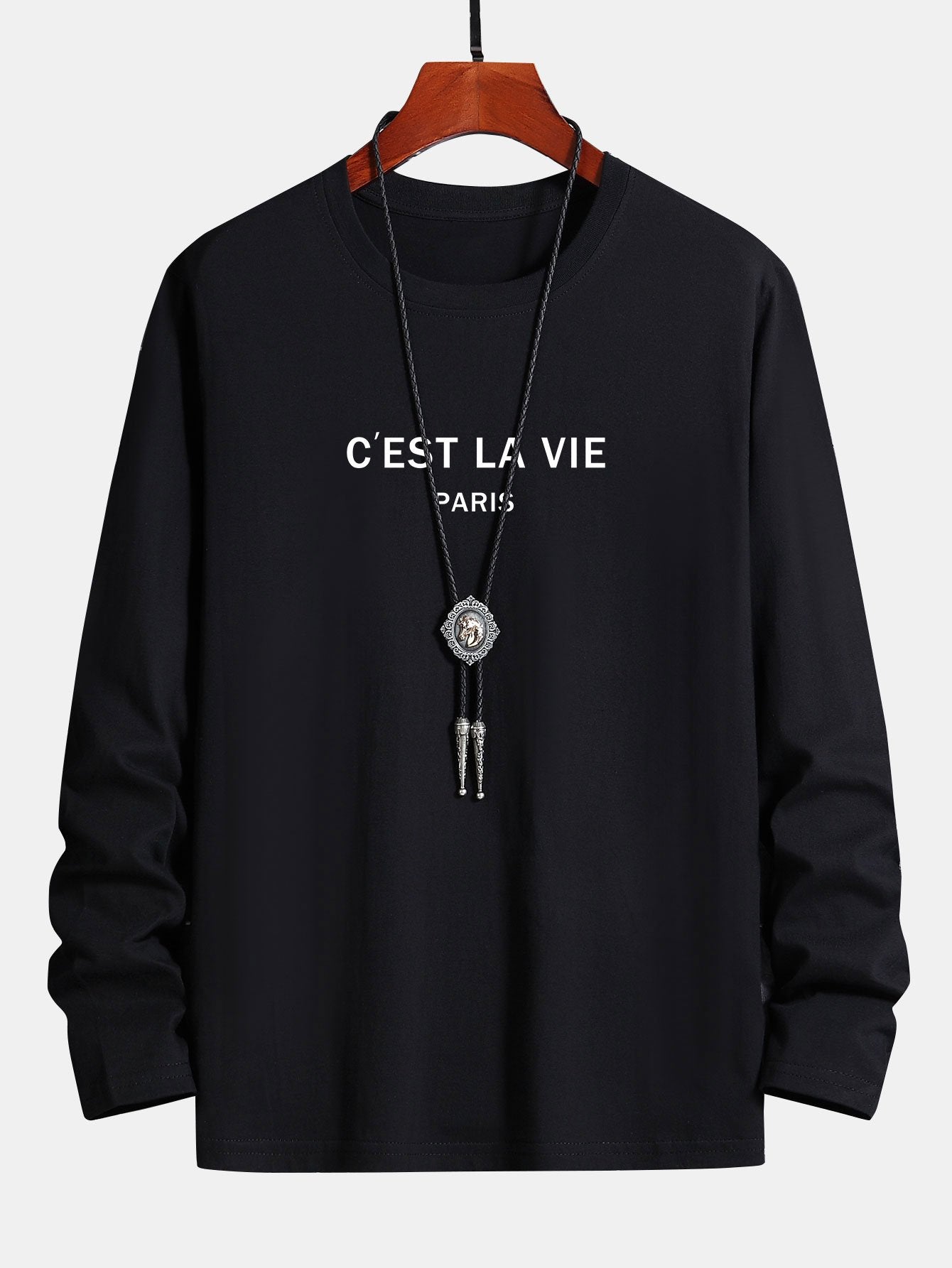 T-shirt en coton à manches longues imprimé Paris