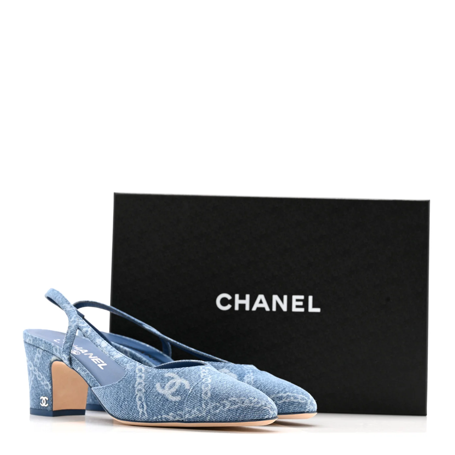 Denim Cap Toe Denim Slingback Pumps 39 Blue