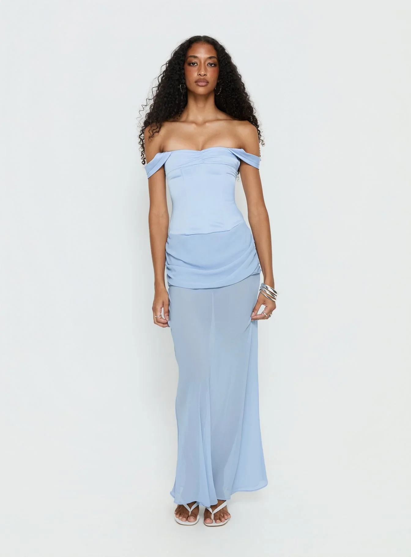 Angiola Corset Off Shoulder Maxi Dress Blue