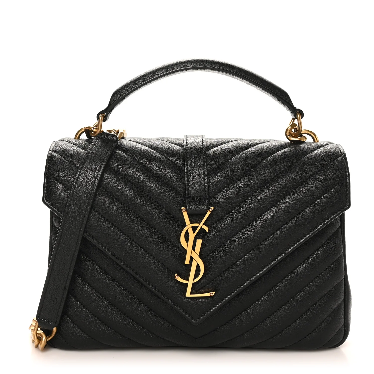 Sheepskin Matelasse Chevron Monogram Medium College Bag Black