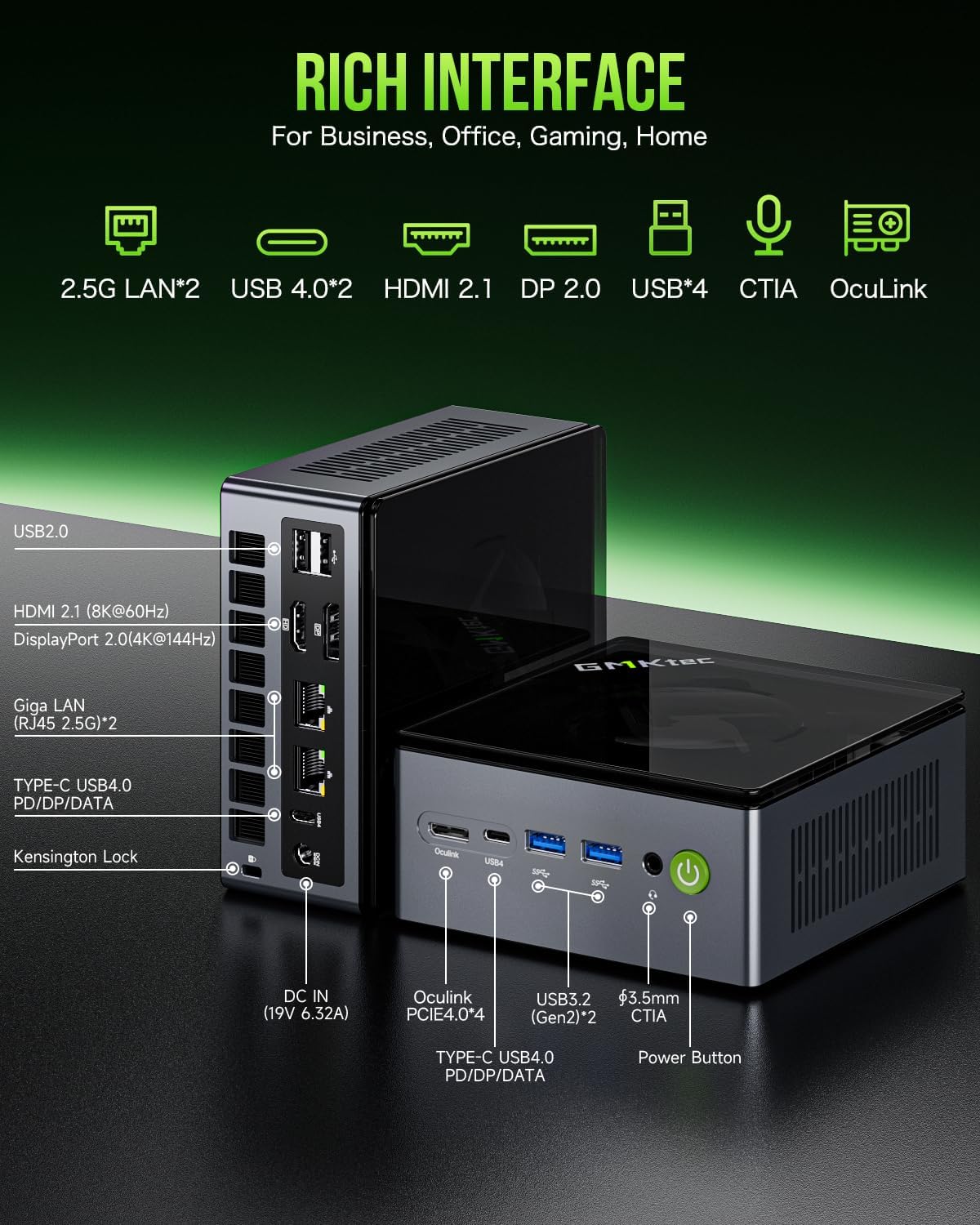 GMKtec Mini PC Gaming  M7 AMD Ryzen 7 PRO 6850H (8C/16T 4.70Ghz) Dual NIC LAN 2.5G Desktop Computer  32GB DDR5 RAM + 512GB Hard Drive PCle SSD  Dual USB4  HDMI 2.1  USB-C