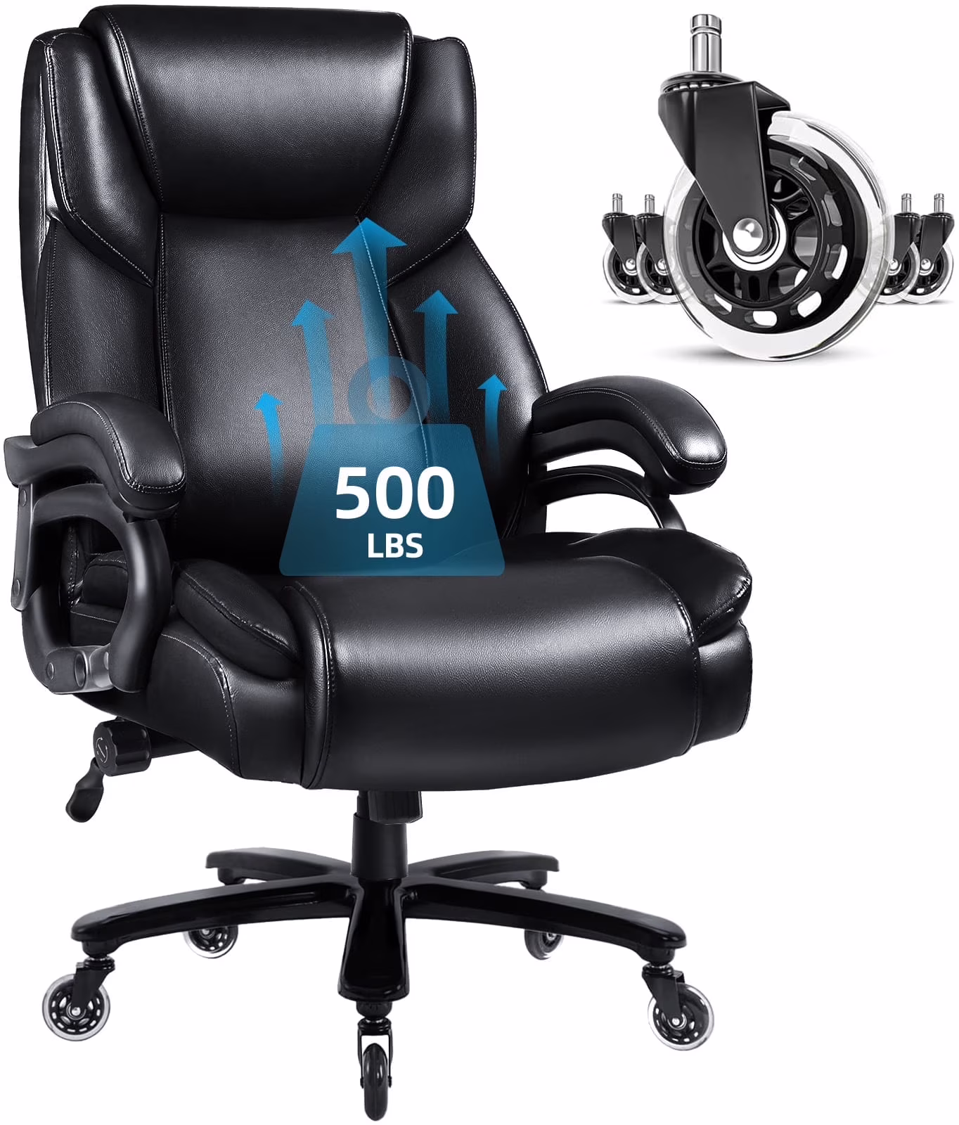 Heavy Duty Big and Tall Office Chair 500lbs with Adjustable Lumbar Support,High Back Office Chair for Adults(Black)