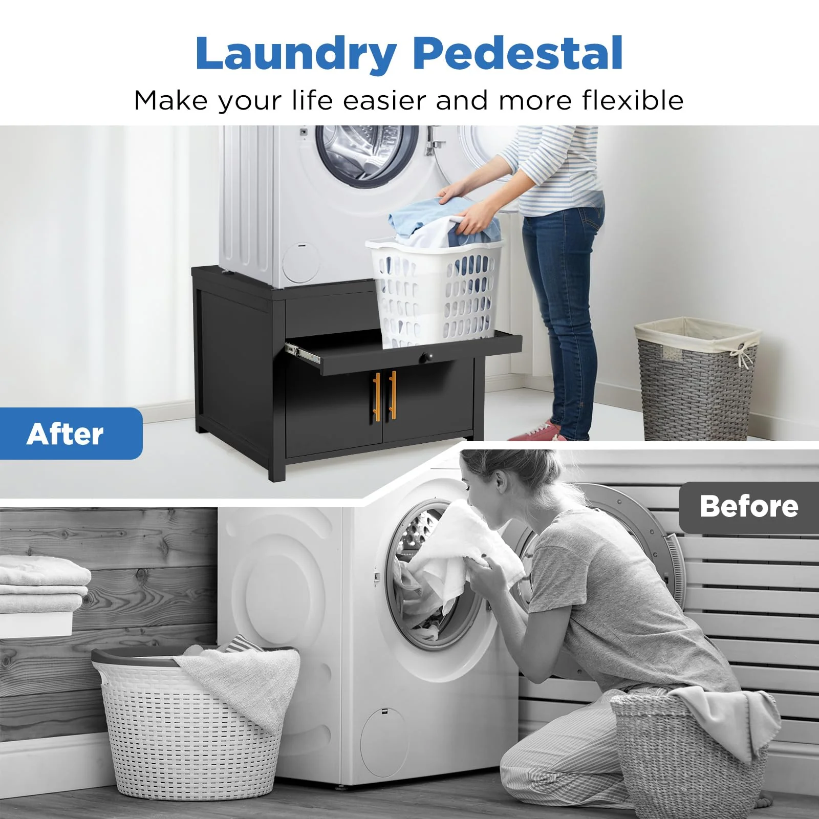 AECOJOY 2 Pack Laundry Pedestal, 700 LBS Capacity Washer Dryer Pedestal (Black)