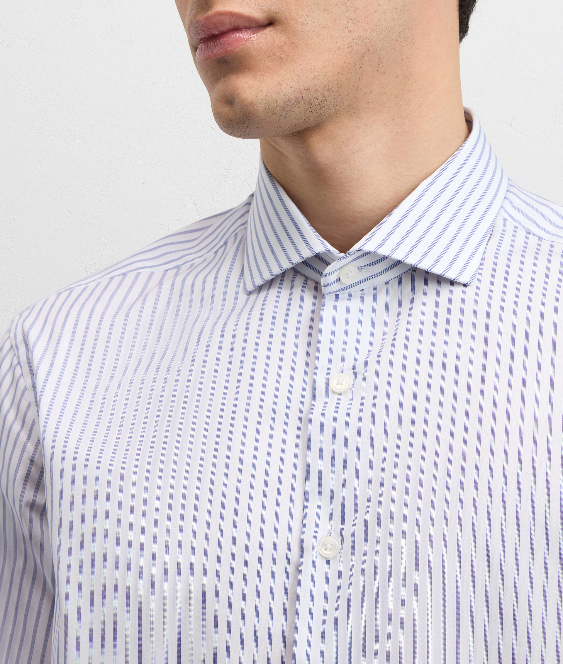 BLUE COTTON MICROSTRUCTURE SHIRT WITH SMALL TORINO COLLAR AND STANDARD CUFF