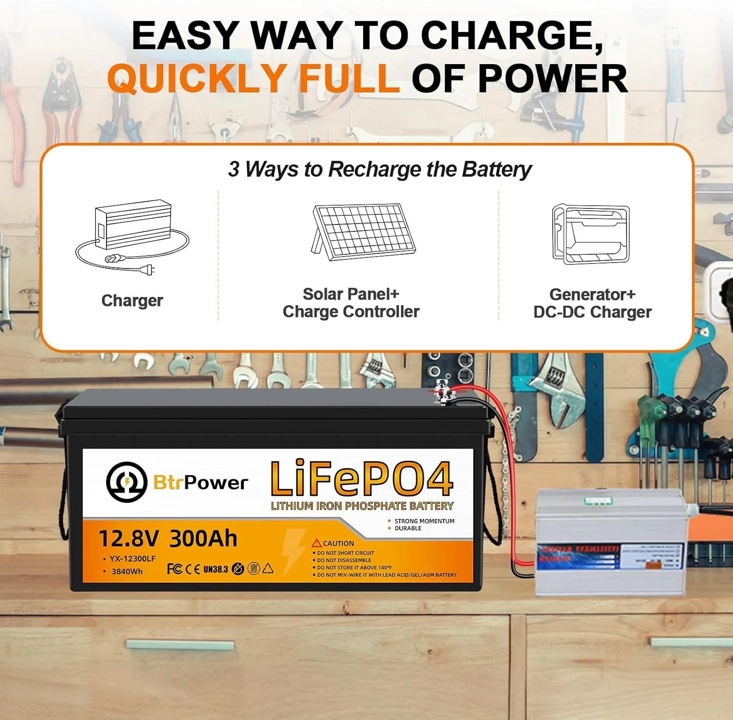 12V 300Ah Lithium LiFePO4 Battery 200A BMS for Golf Cart Marine RV Solar Panels System - Image 5