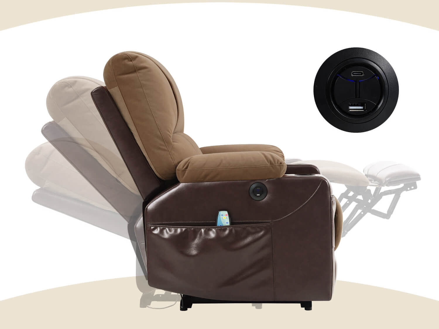 Fauteuil inclinable électrique Soulout avec chauffage et massage, format compact