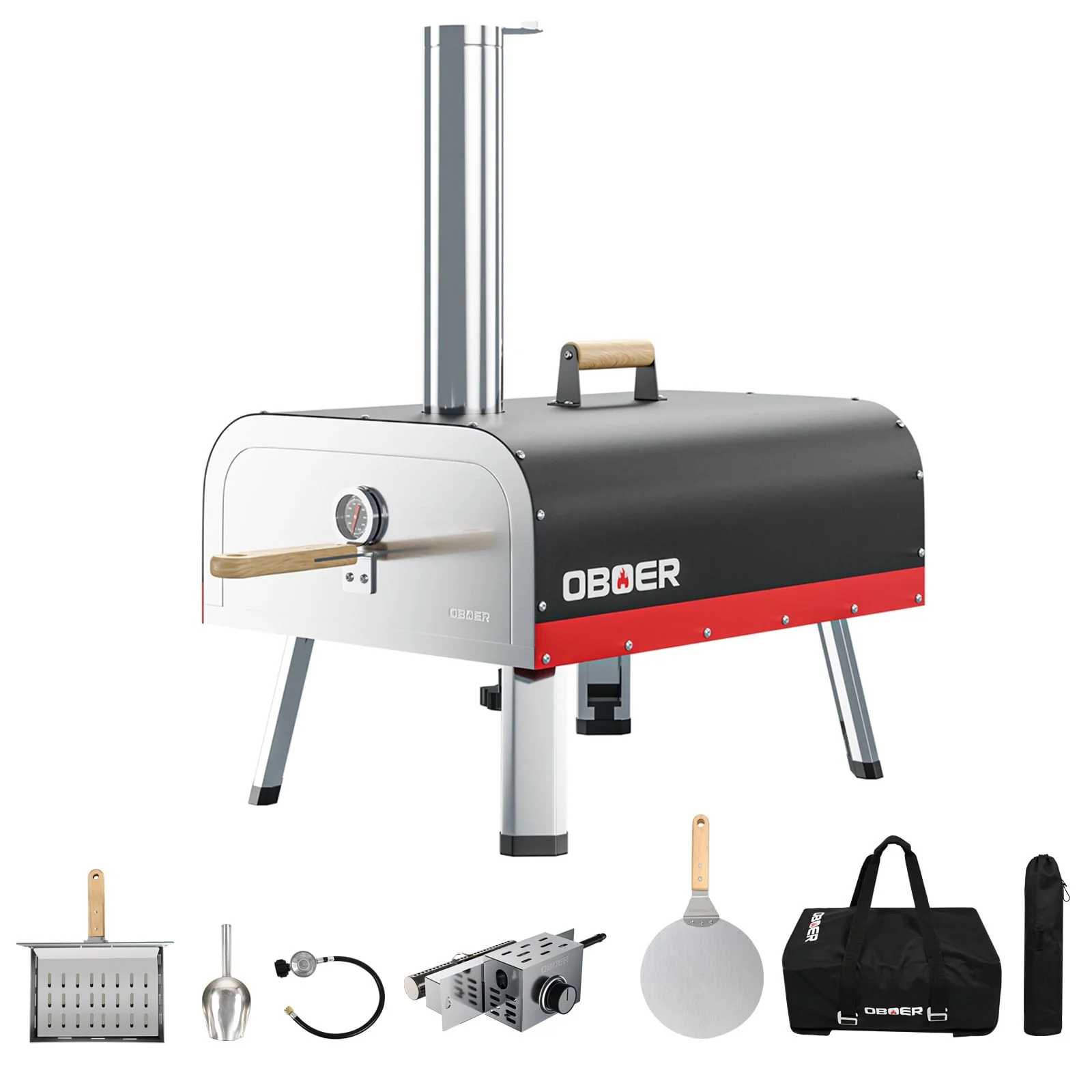 NAIZEA Outdoor Wood Fired Pizza Oven,Stainless Steel Pizza Grill,W/Complete Accessories Pizza Bag For Outdoor Cooking (Blue)(Black) Image 4