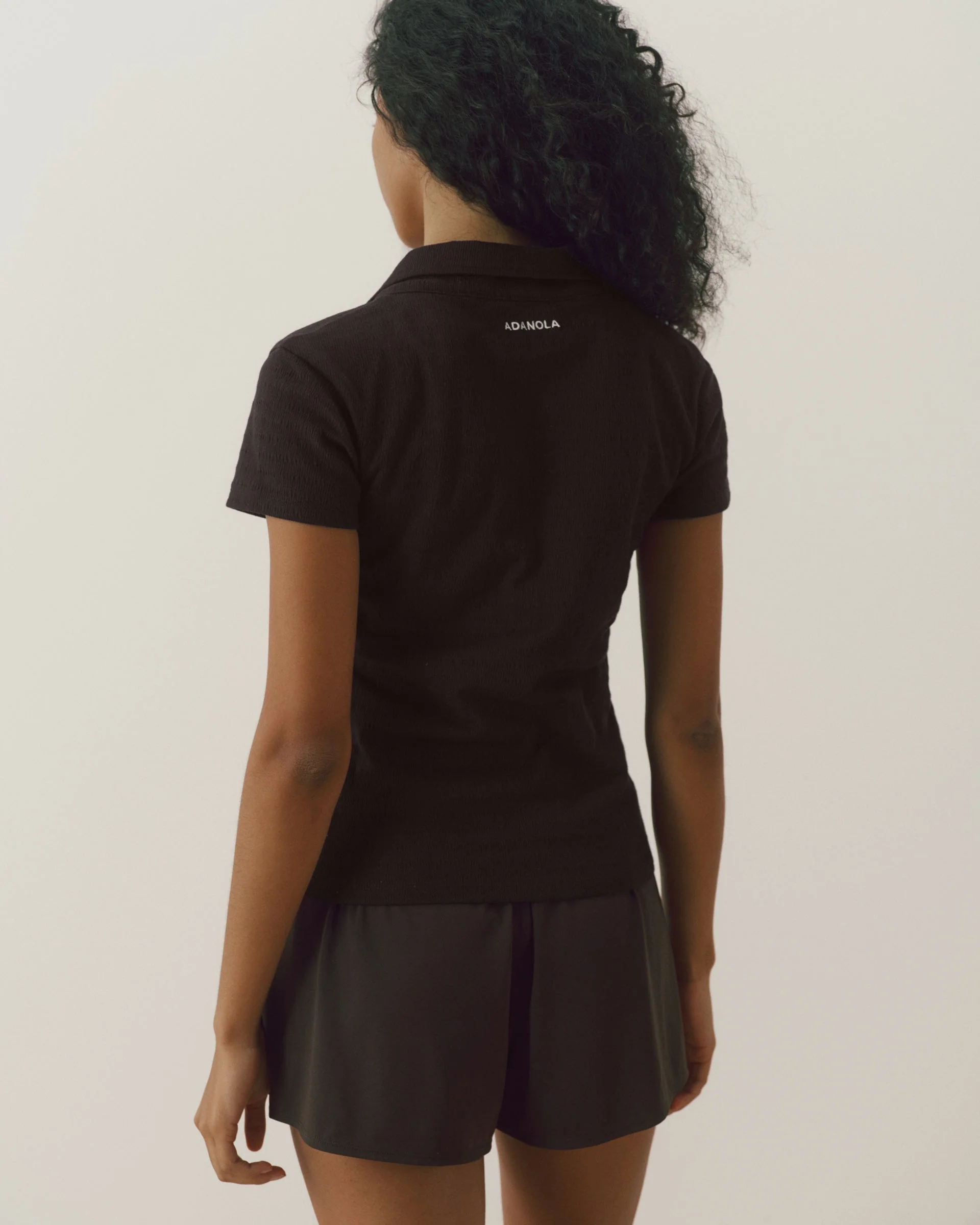 Collared Short Sleeve Top - Coffee Bean