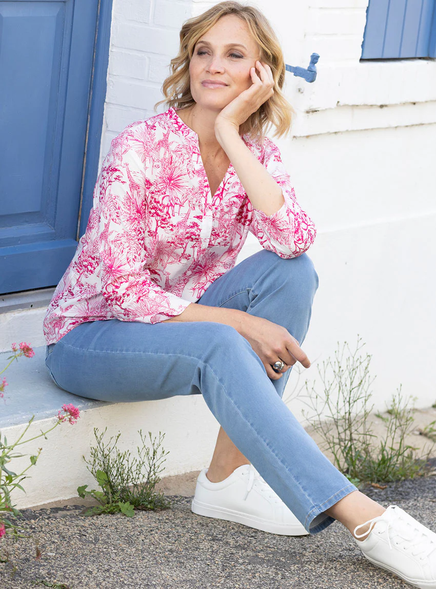 Chemisier femme en coton imprimé rose
