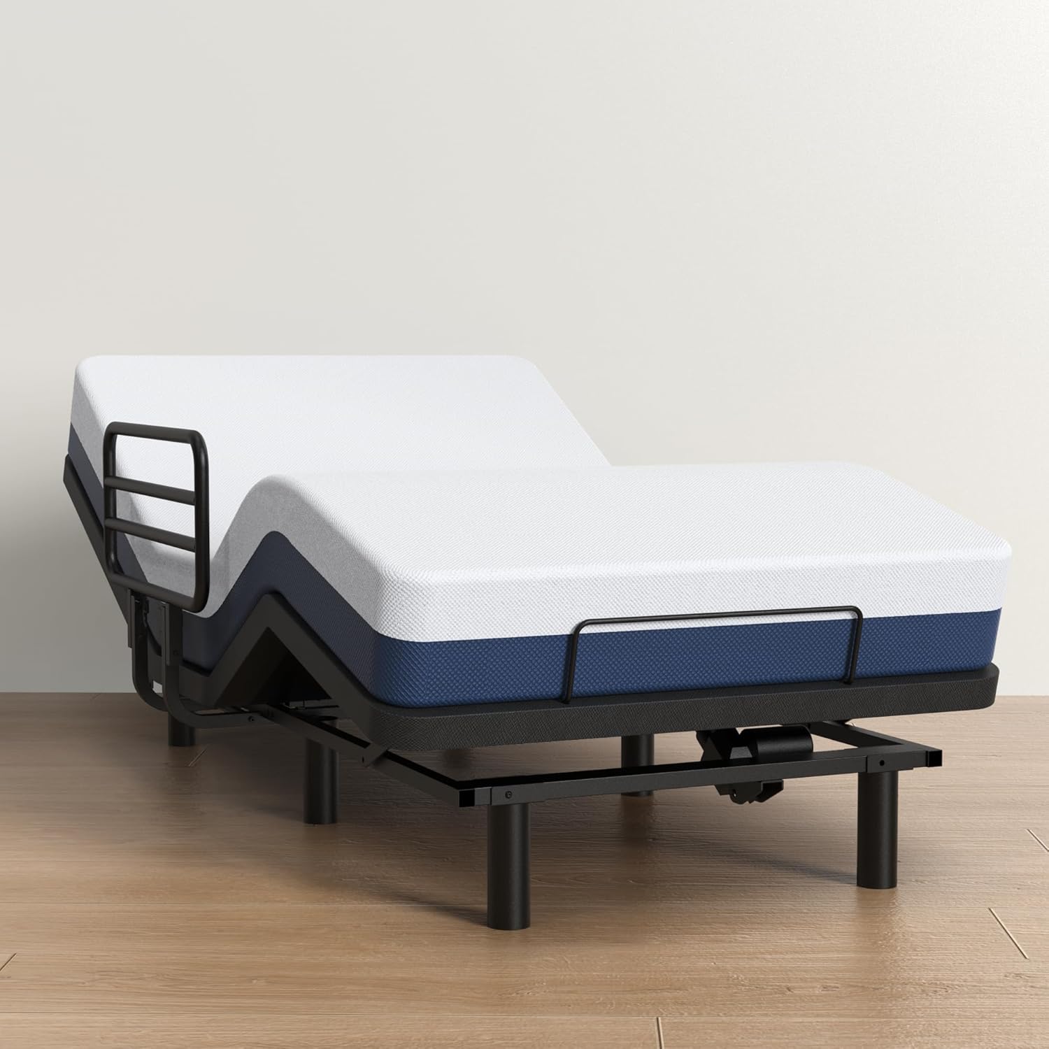 Adjustable Full Bed Frame with One Side Rail, Electric Ergonomic Base for Comfort & Safety – Ideal for Seniors, Home Care & Hospital Use