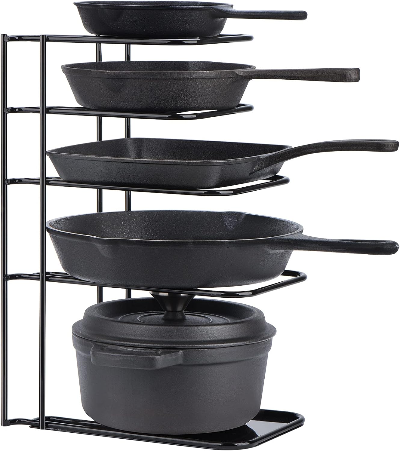Toplife Heavy Duty Pan Organizer, 5 Tier Pot and Pan Organizer Rack for Cast Iron Skillets, Griddles and Pots - Sturdy Steel Construction - No Assembly Required - Black