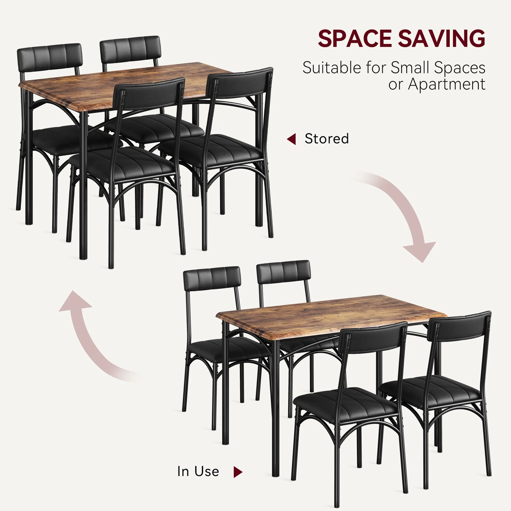 5 Piece Dining Table and Chairs Set, Wood Rectangular Dining Table with 4 Upholstered Chairs(Brown) Image 7
