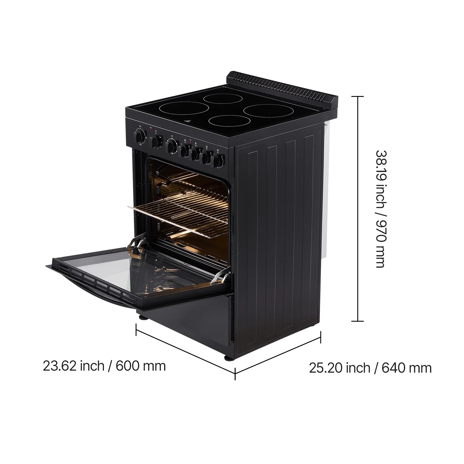 24-inch Electric Range Oven, 2.7 Cu. Ft. Compact Freestanding Design, Stainless Steel Finish, Features 4 Burners, Adjustable Racks, Storage Drawer, Drip Pan, and Indicator Light, Black - Image 8