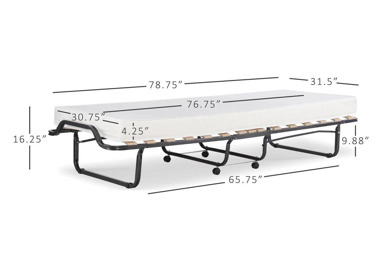 Luxor Folding Rollaway Guest Bed with 4" Foam Mattress with Memory Foam Layer, Single Size Image 4