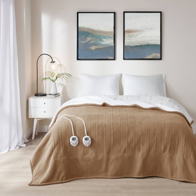 Serta Queen Fleece to Faux Shearling Heated Blanket Brown