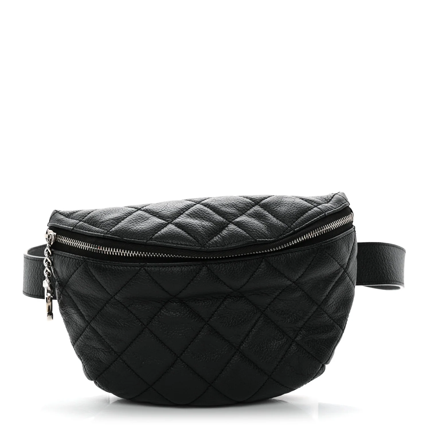 Grained Calfskin Quilted Waist Belt Bag Black