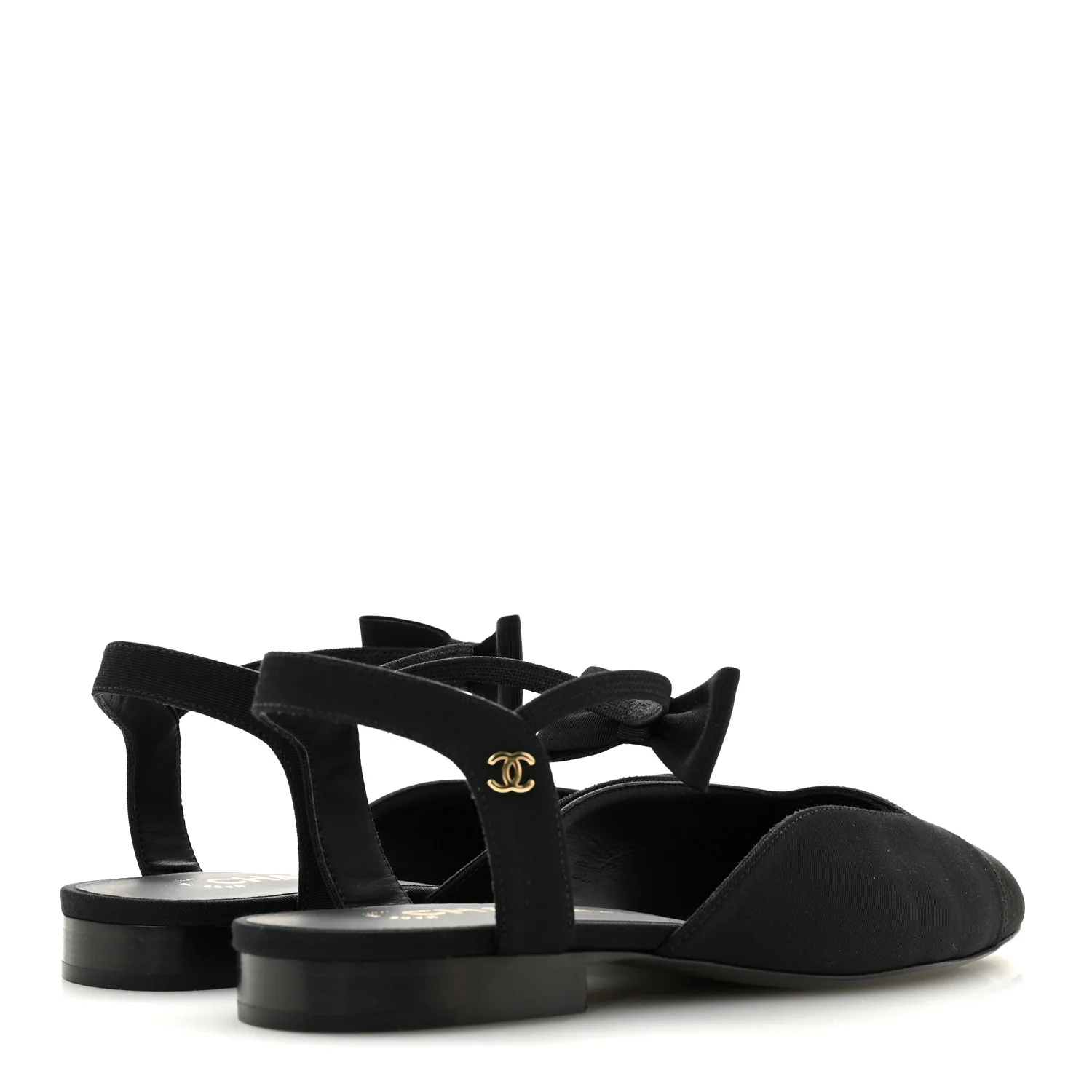 Satin Slingback Cap Toe Bow Flats 39.5 Black