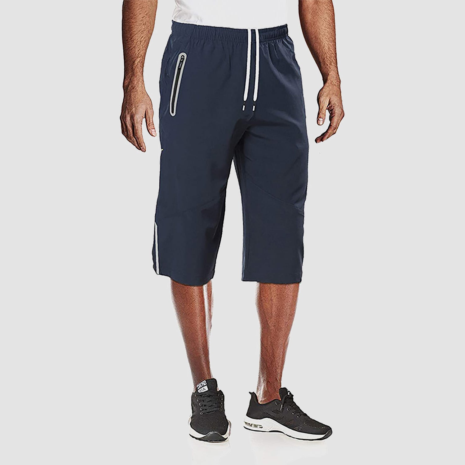 Short de randonnée d'été pour homme, séchage rapide, fin et respirant, en tissu ripstop, longueur genou, avec poches zippées réfléchissantes.